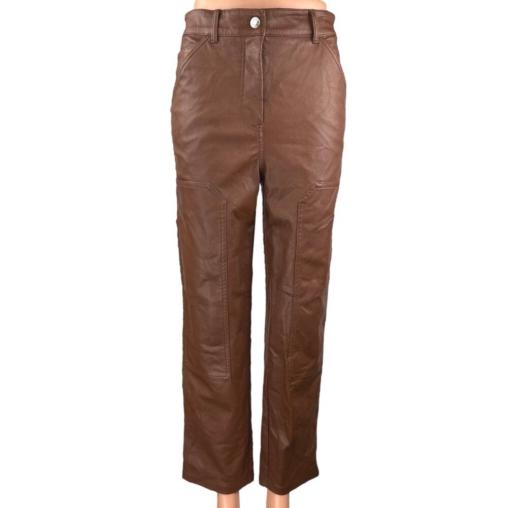 Aritzia Wilfred Free Women's Brown Faux Leather Vegan Carpenter Trousers Pants 2